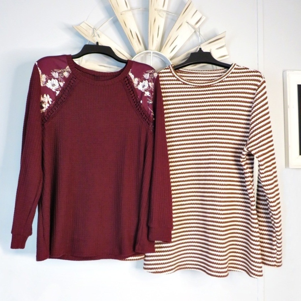 Two Shein Curve Long Sleeve Knit Sweaters Plus Size Maroon & Brown